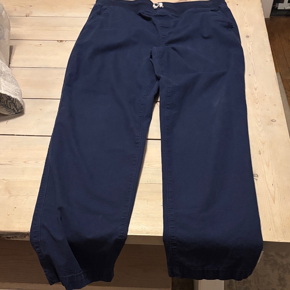 Boys Lands' End Classic Navy Chinos- elastic waistband